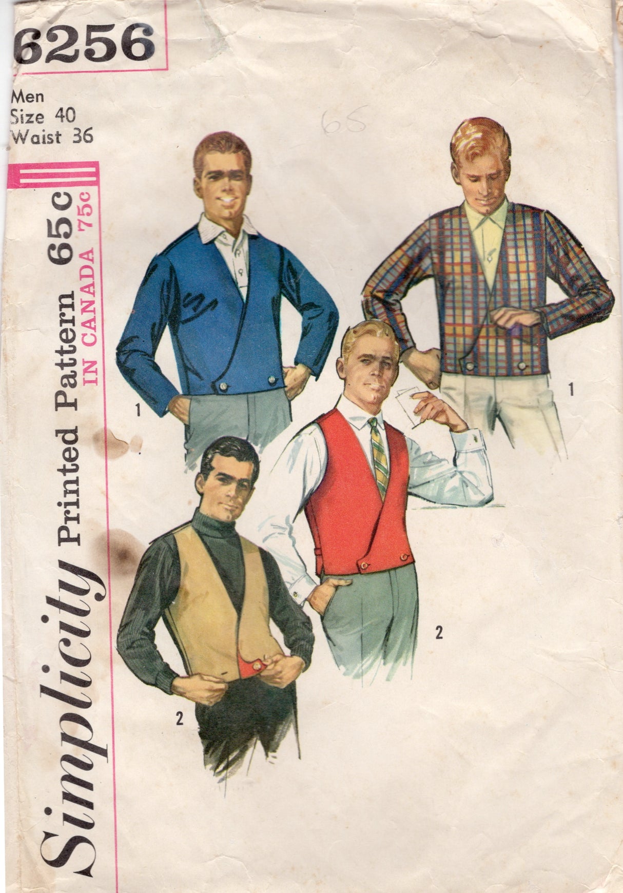 1960's Simplicity Men's Reversible Vest and Jacket Pattern - Chest 40" - No. 6256
