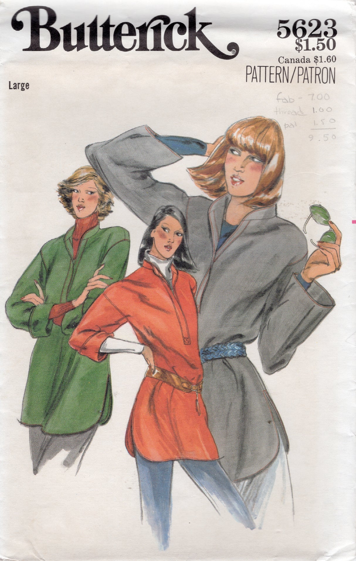 1970's Butterick Pullover Top Pattern - Bust 38-40" - No. 5623