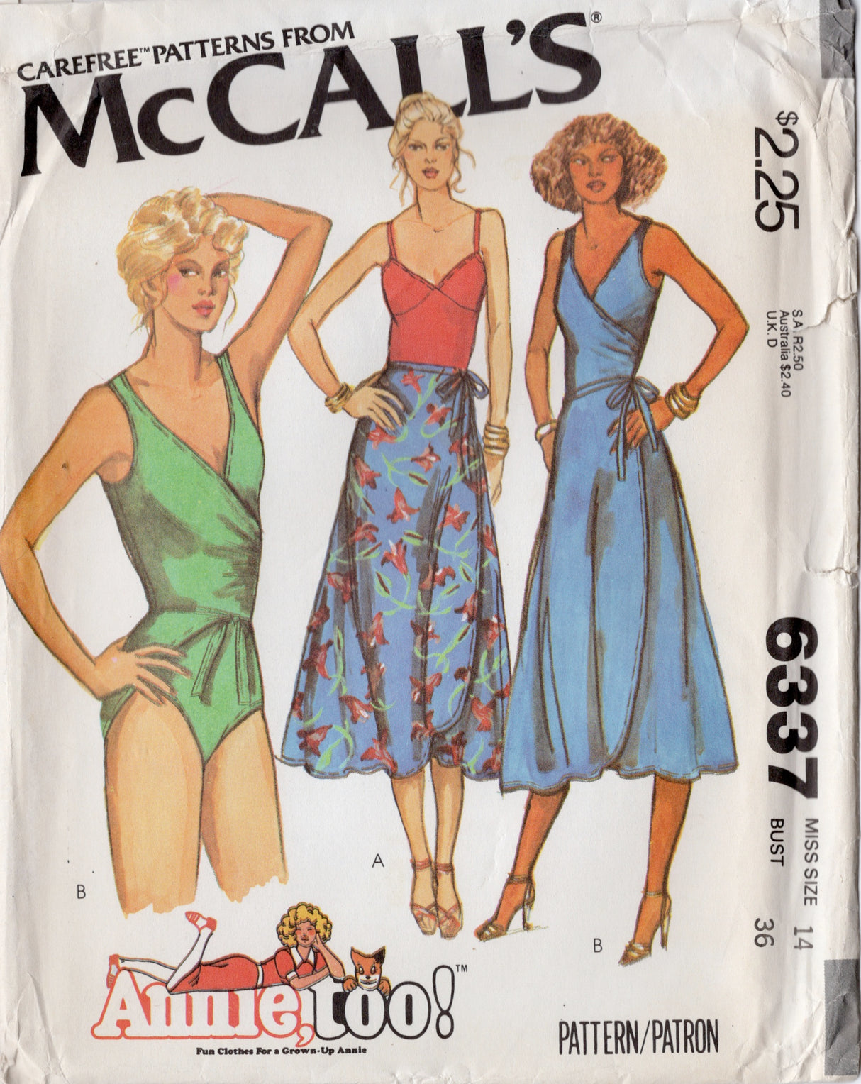 1970's McCall's Wrap Bodysuit and Wrap Skirt Cover up pattern - Bust 36" - No. 6337