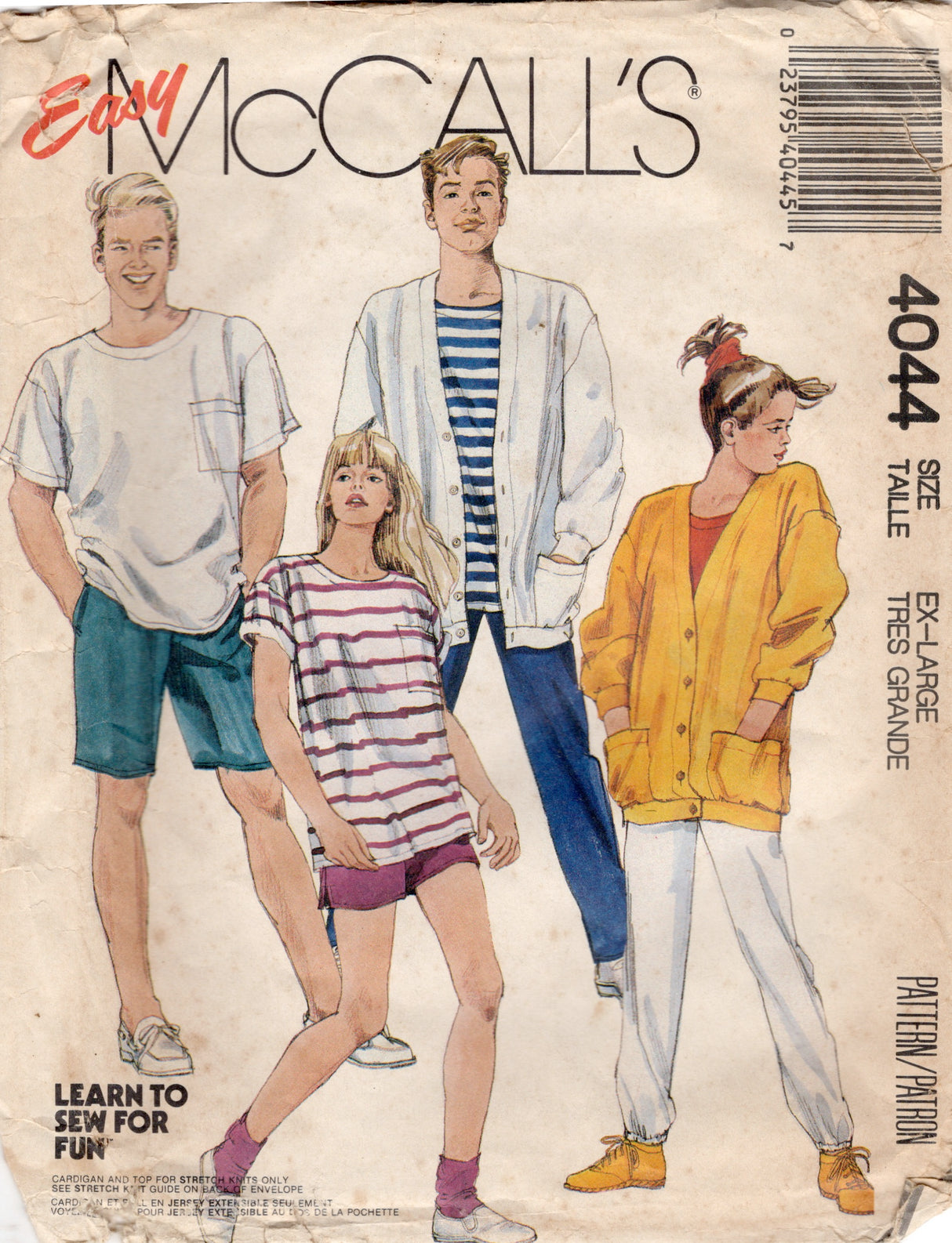 1980's McCall's Cardigan, Pullover Top and Pants or Shorts Pattern - Chest/Bust 44-46" - No. 4044