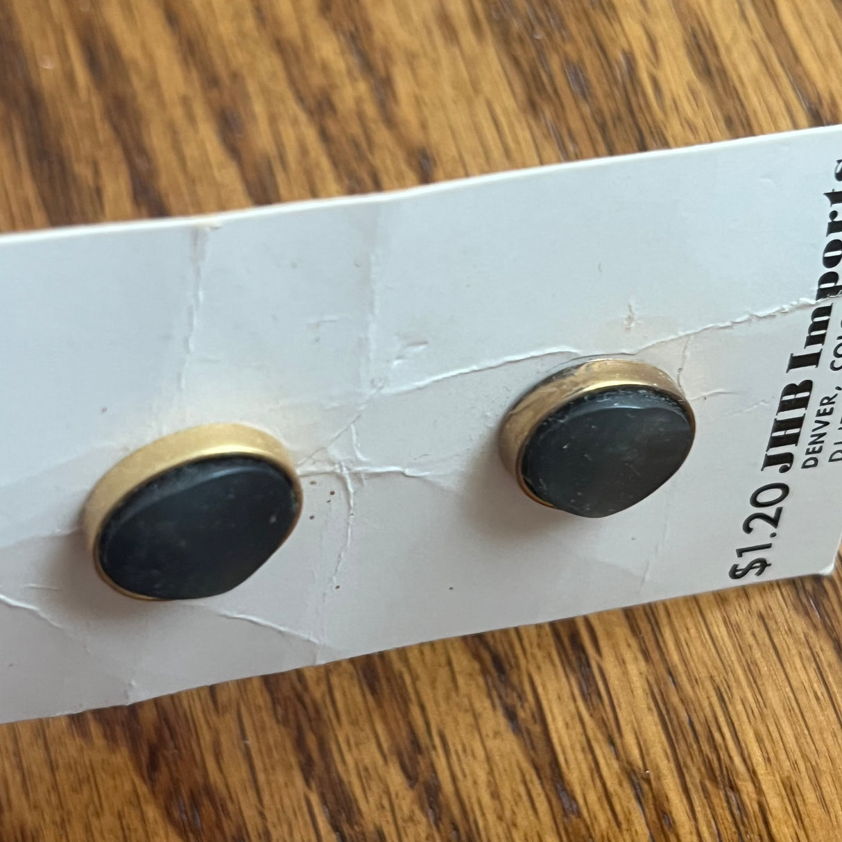 1980’s JHB Imports MOP style Buttons - Black and Gold tone - 9/16" - on card