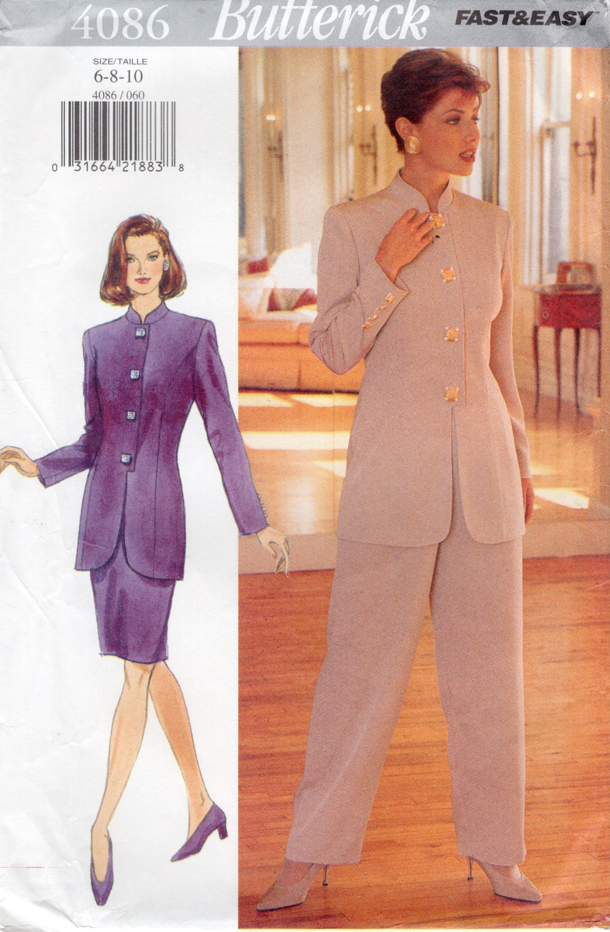 1990's Butterick Suit or Suit Dress Pattern - Bust 30.5-32.5" - No. 4086