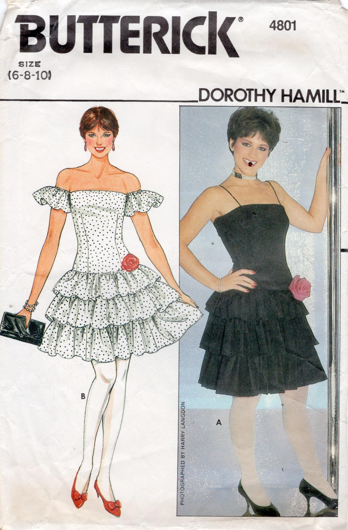 1980's Butterick with Dorothy Hamill Off the Shoulder Dress Pattern - Bust 30.5-32.5" - No. 4801