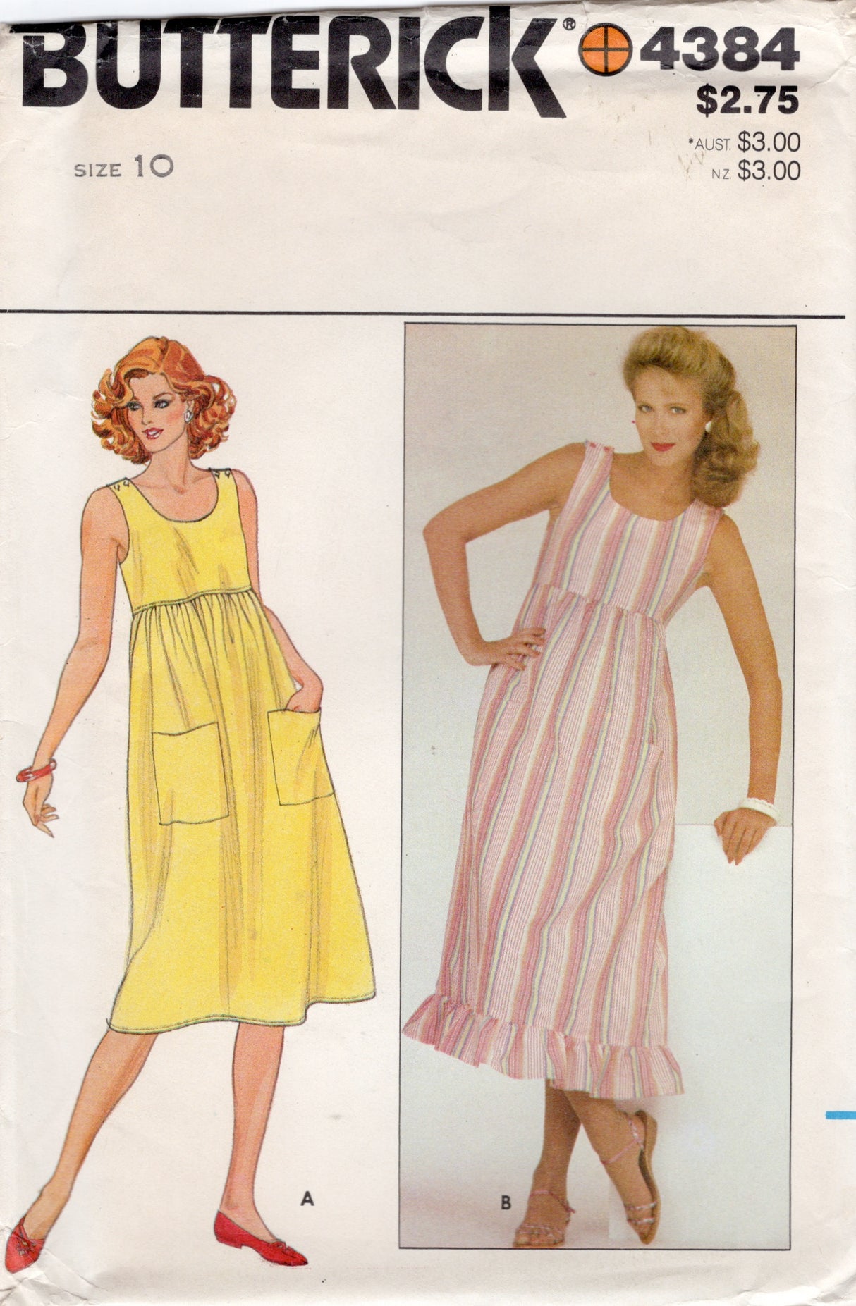 1980's Butterick Dress Pattern with Pockets and Ruffle Bottom - Bust 32.5" - No. 4384