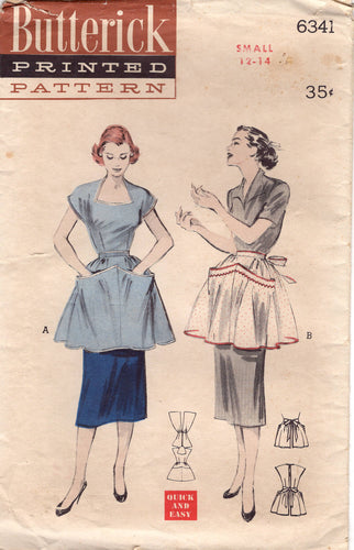 1950's Butterick Half or Full Apron Pattern with Pockets - Bust 30-32