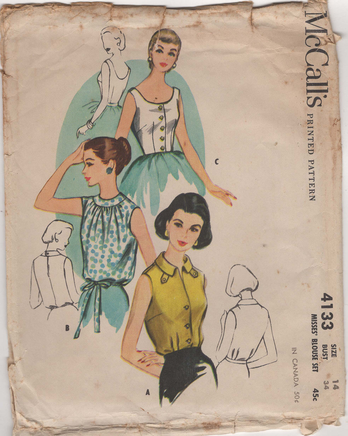 1950's McCall's Button Up Blouse Pattern - Bust 34" - No. 4133