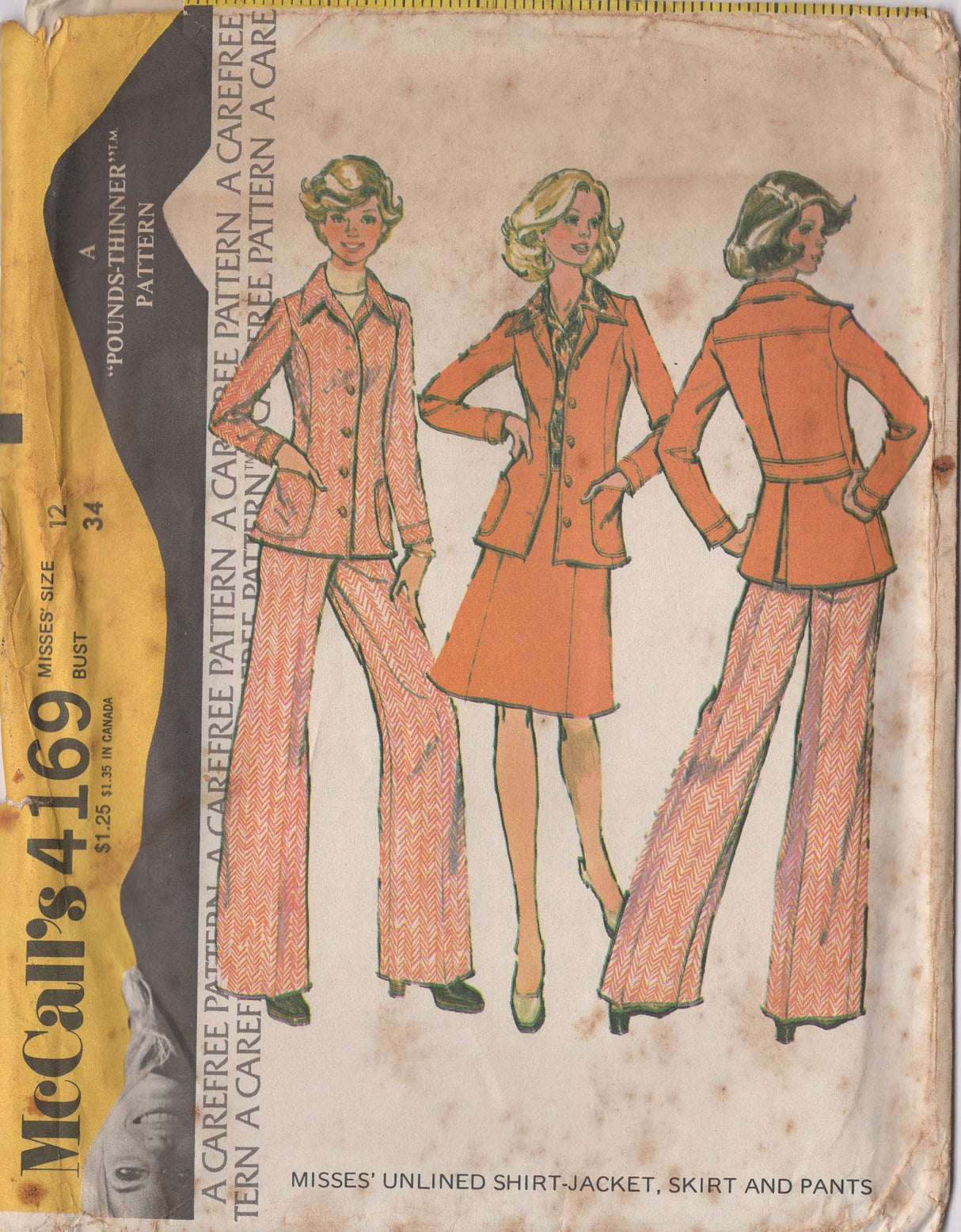 1970's McCall's Unlined Shirt-Jacket, Skirt and Pants Pattern - Bust 34" - No. 4169