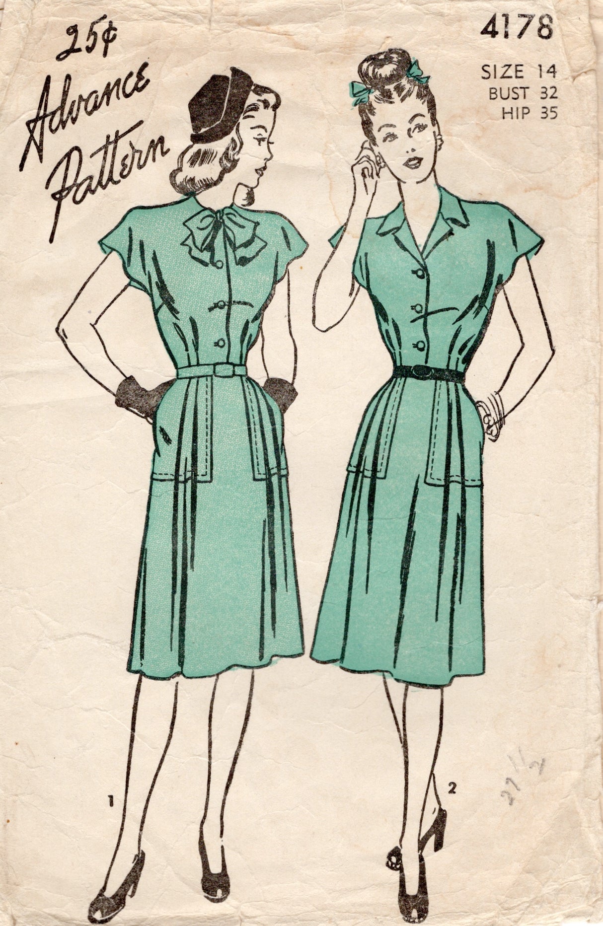 1940's Advance Shirtwaist Dress Pattern - Bust 32" - No. 4178