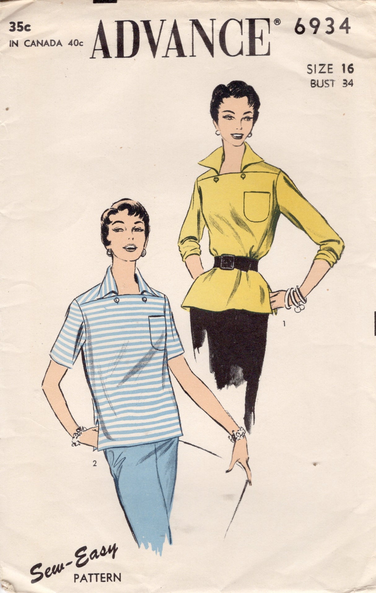 1950's Advance Yoked Shirt Pattern - Bust 34" - No. 6934