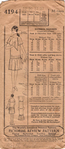 1920's Pictorial Review Girl's Drop Waisted Dress Pattern With Asymmetrical Collar - Bust 30" - No. 4194