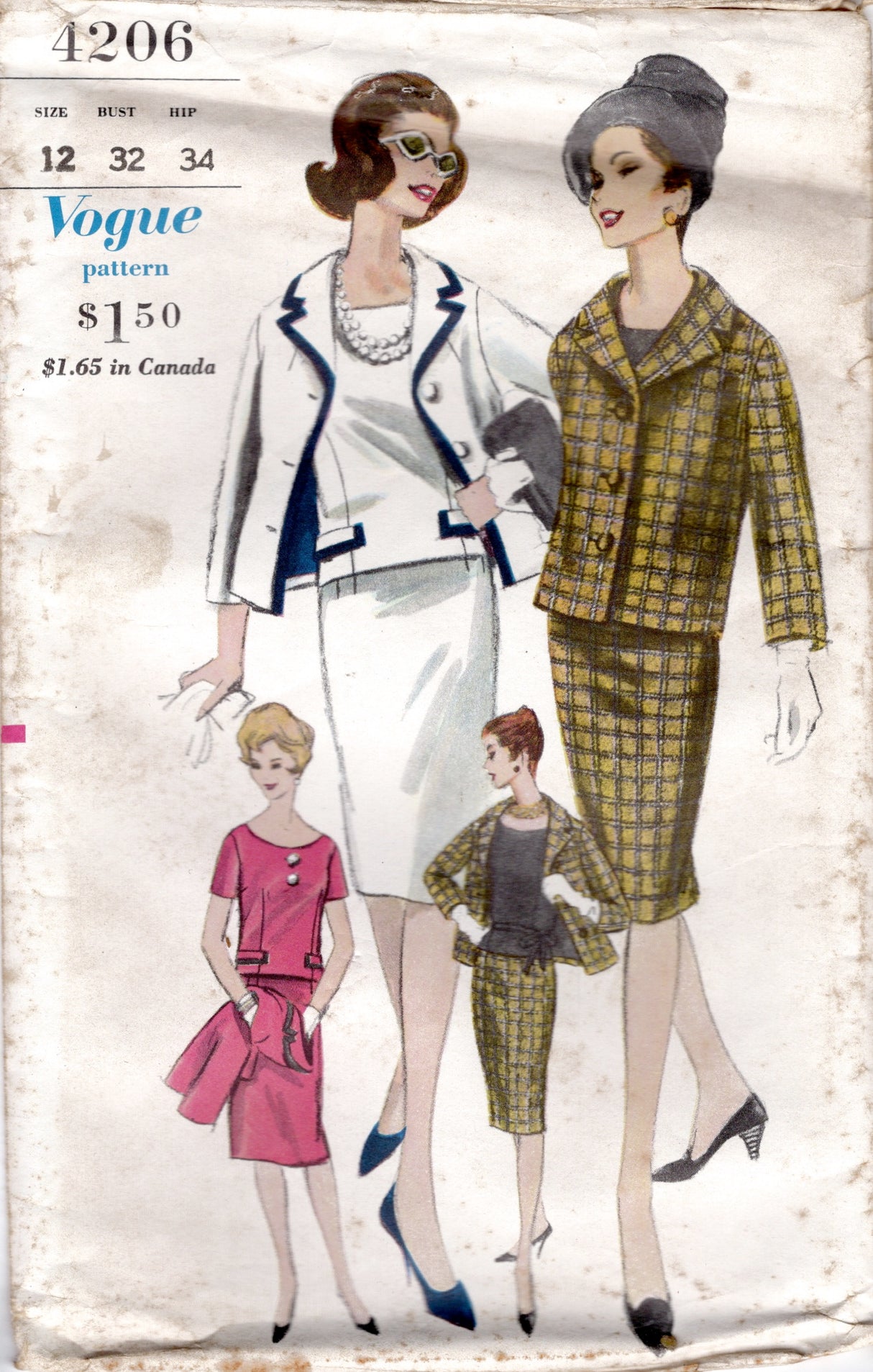 1960's Vogue Two Piece Suit and Blouse Pattern - Bust 32" - No. 4206