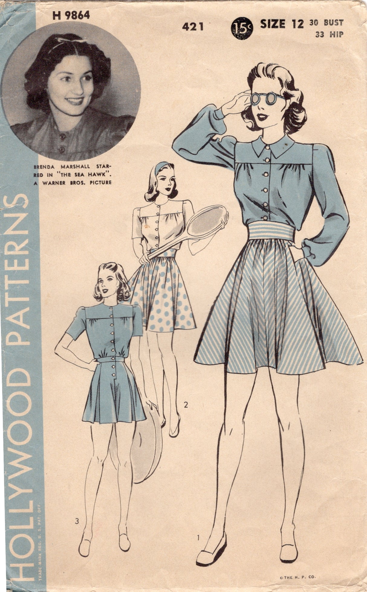 1940's Hollywood Playsuit and Skirt Pattern - Bust 30" - No. 421