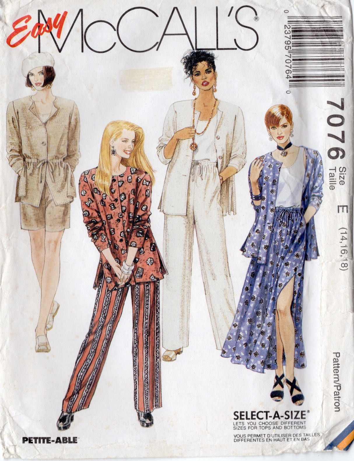 1990's McCall's Skirt, Pants, Shorts, Top and Unlined Jacket Pattern - Bust 36-40" - No. 7076