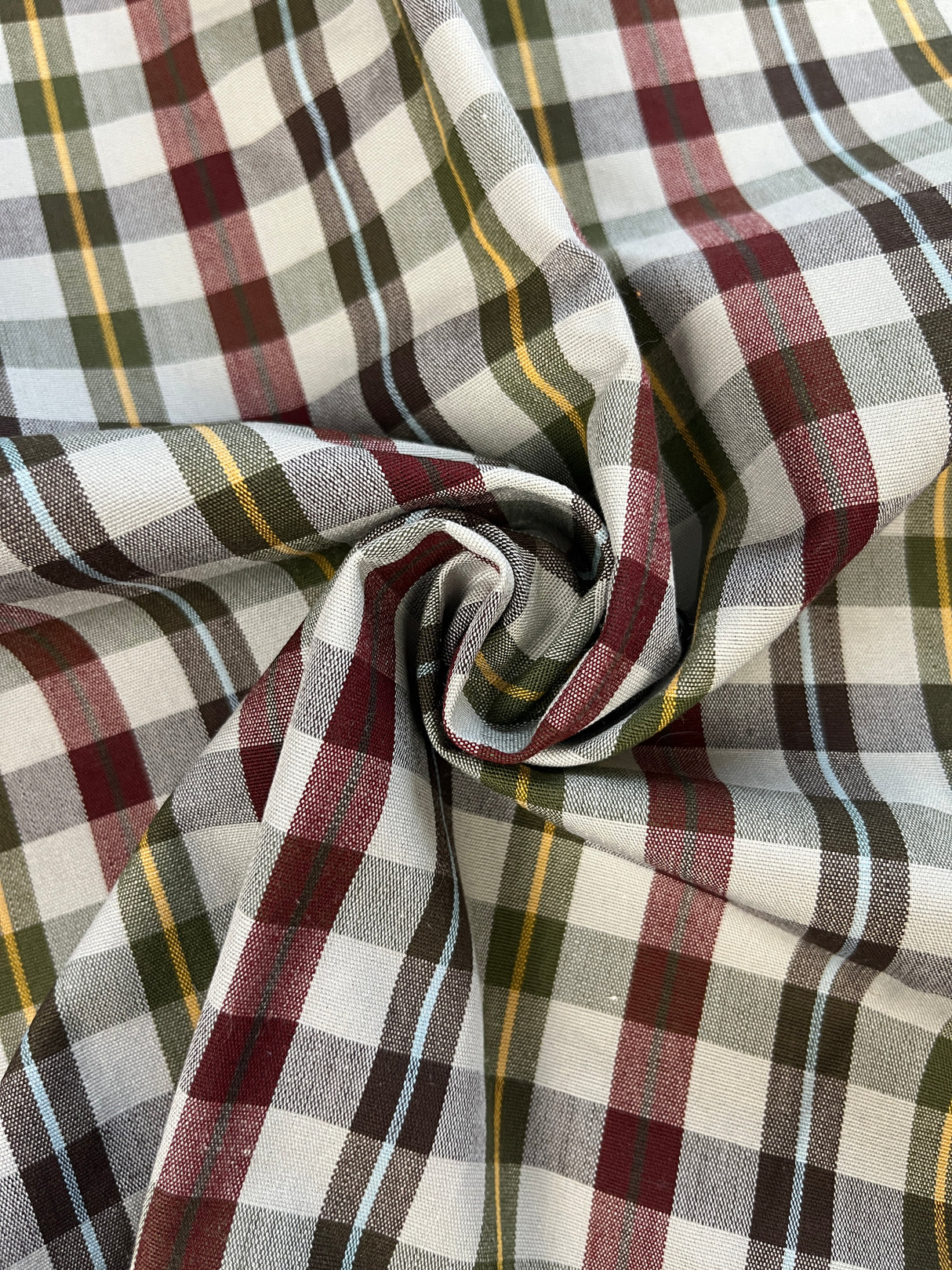 1980’s Yellow, Red and Green Plaid Cotton Blend Fabric - (P204)