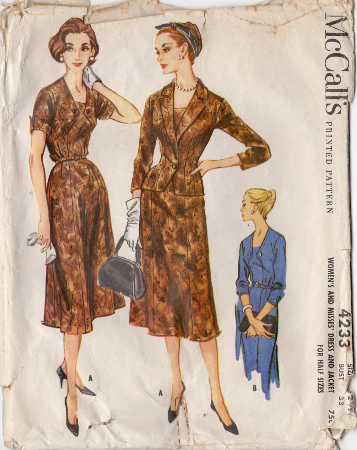 1950's McCall's Detailed Bodice Slim Fit Dress and Jacket pattern - Bust 33" - No. 4233