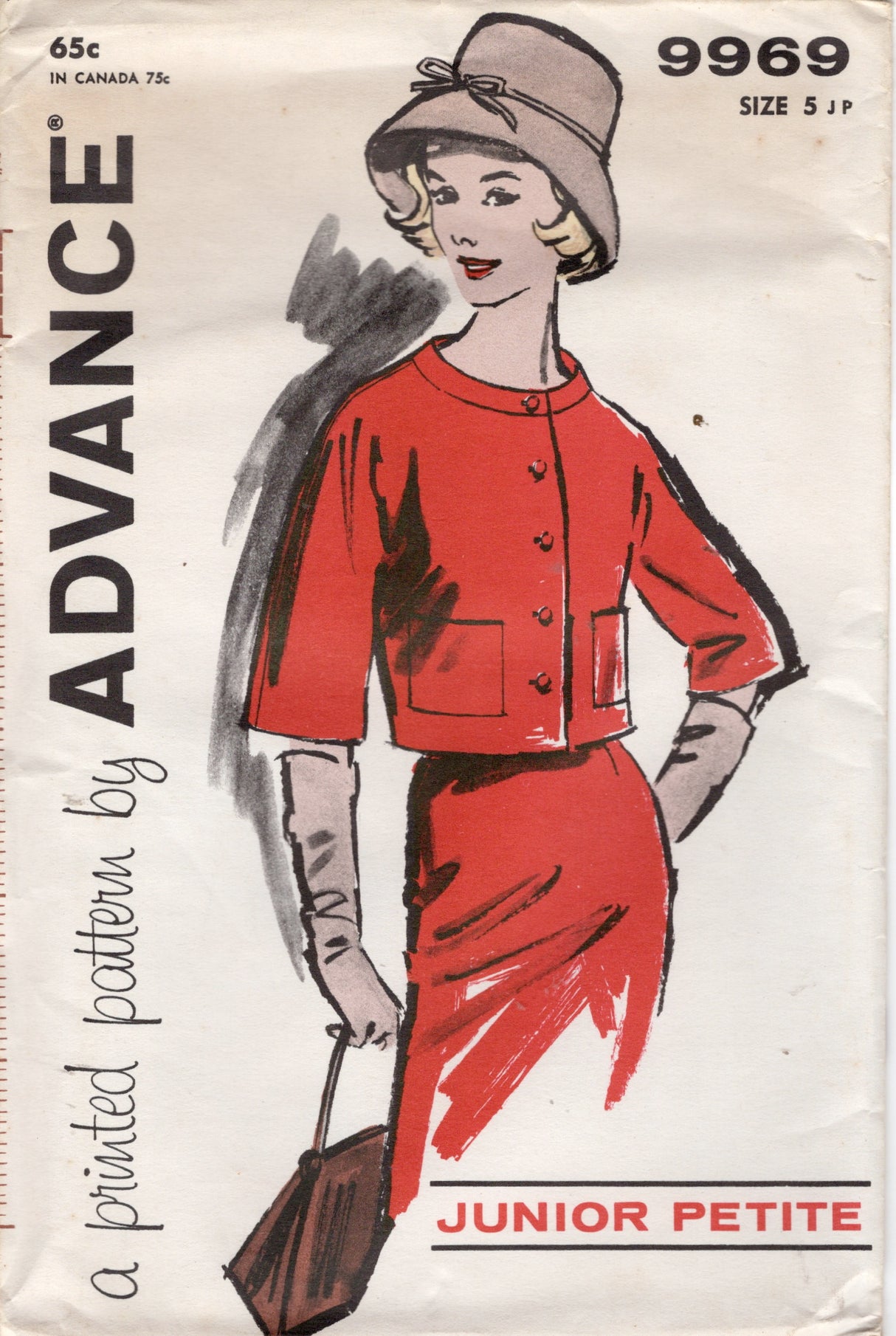 1950's Advance Two Piece Dress Suit pattern with Standing Wide Collar - Bust 31.5" - No. 9969