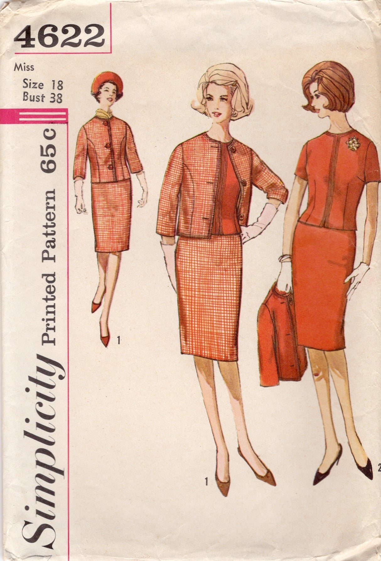1960's Simplicity Two Piece Suit and Blouse Pattern - Bust 38" - No. 4622