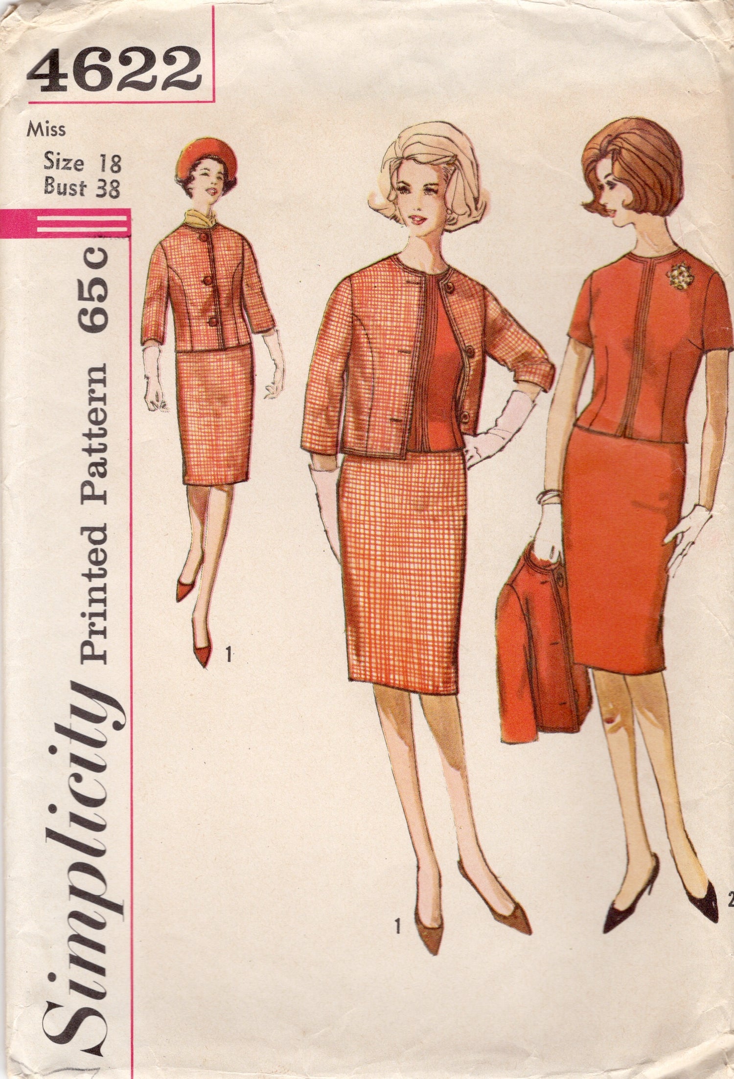 1960's Simplicity Two Piece Suit and Blouse Pattern - Bust 38" - No. 4622