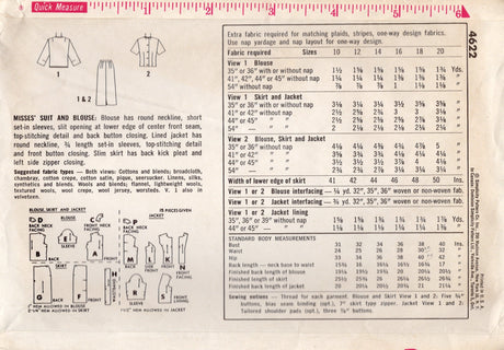 1960's Simplicity Two Piece Suit and Blouse Pattern - Bust 38" - No. 4622