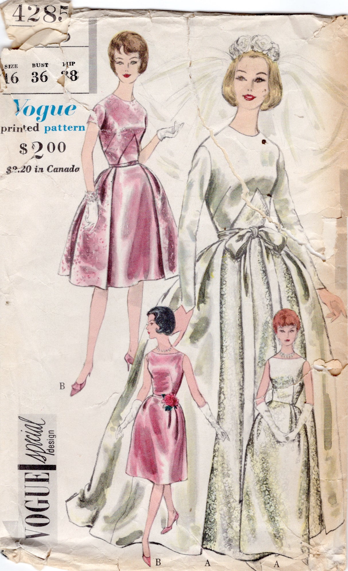 1960's Vogue Bell Shaped Skirted Wedding Dress Pattern - Bust 36" - No. 4285