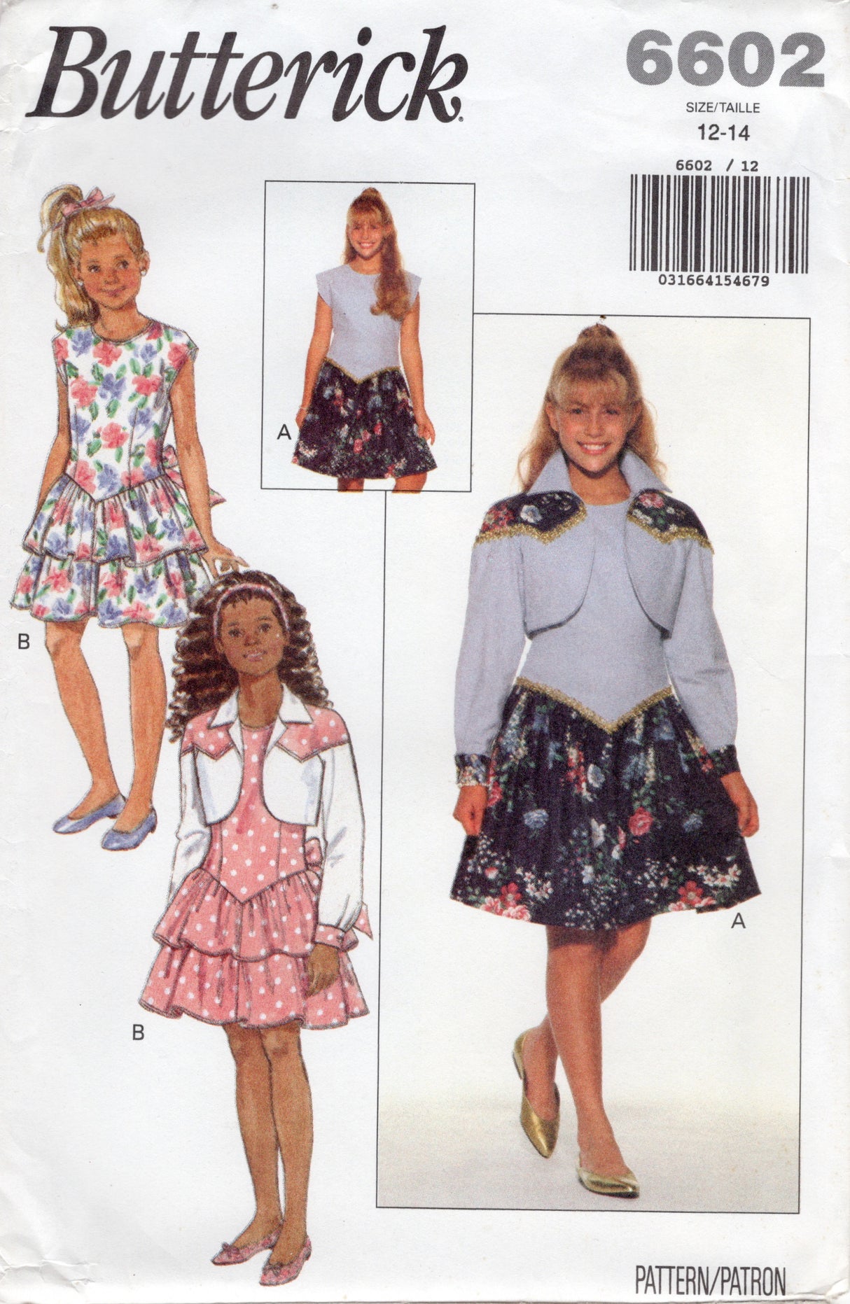 1990's Butterick Child's Drop Waist Dress and Jacket Pattern - Chest 30-32" - No. 6602