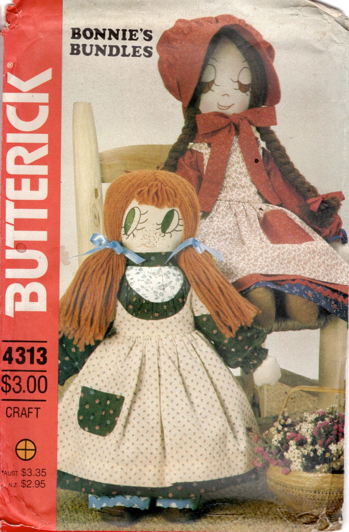 1990's Butterick Two Stuffed Dolls with Clothes pattern - UC/FF -  No. 4313