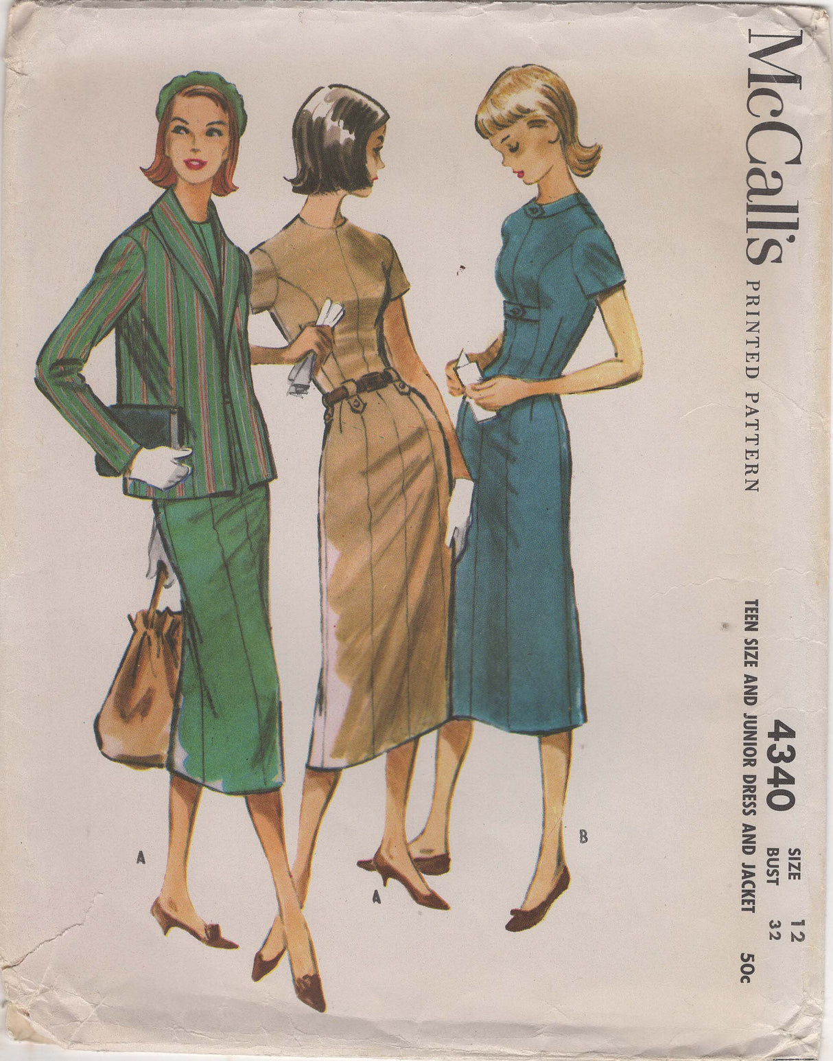 1950's McCall's Princess Seam Sheath Dress and Jacket Pattern - Bust 32" - No. 4340