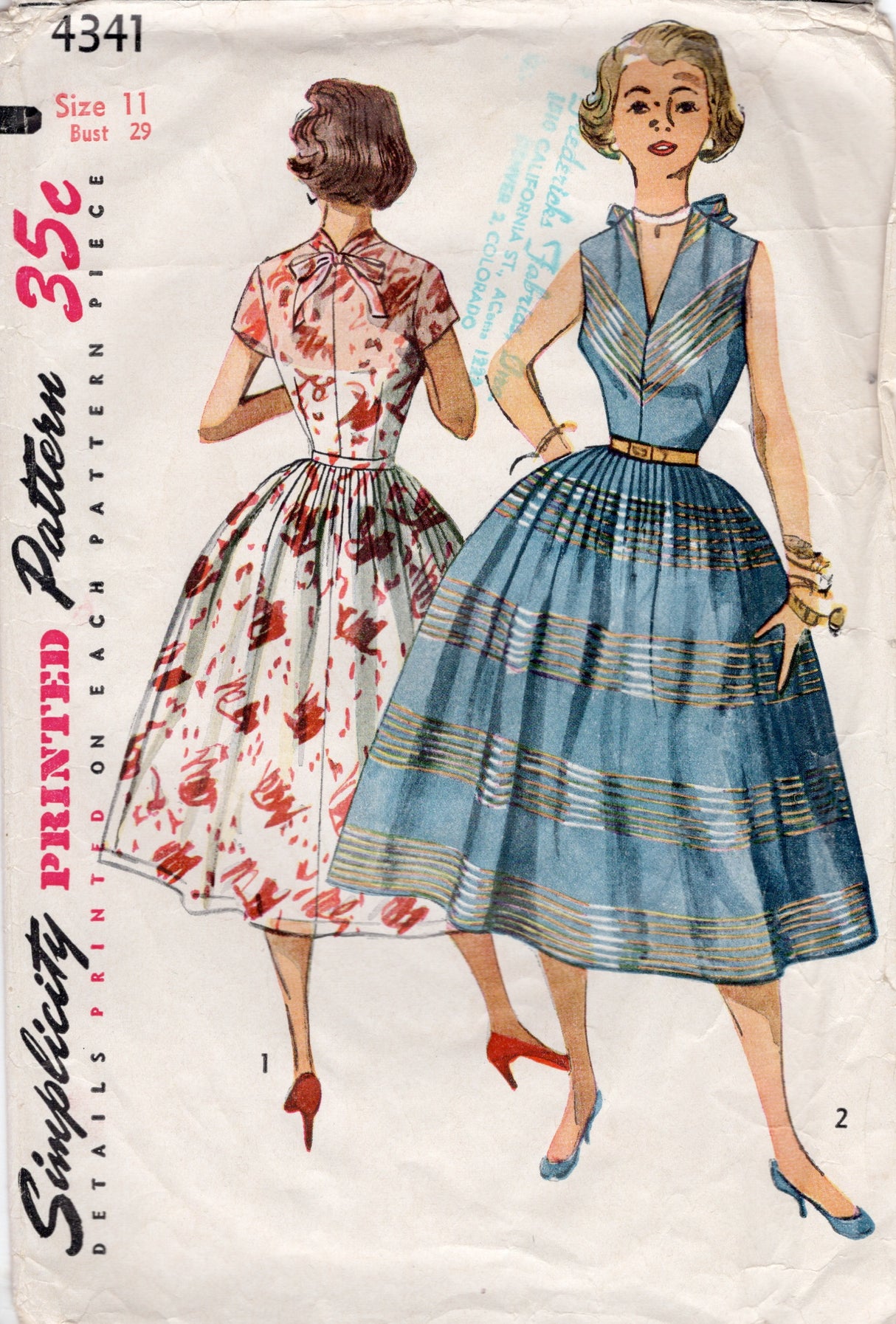 1950's Simplicity Back Tie Fit and Flare Dress Pattern - Bust 29" - No. 4341