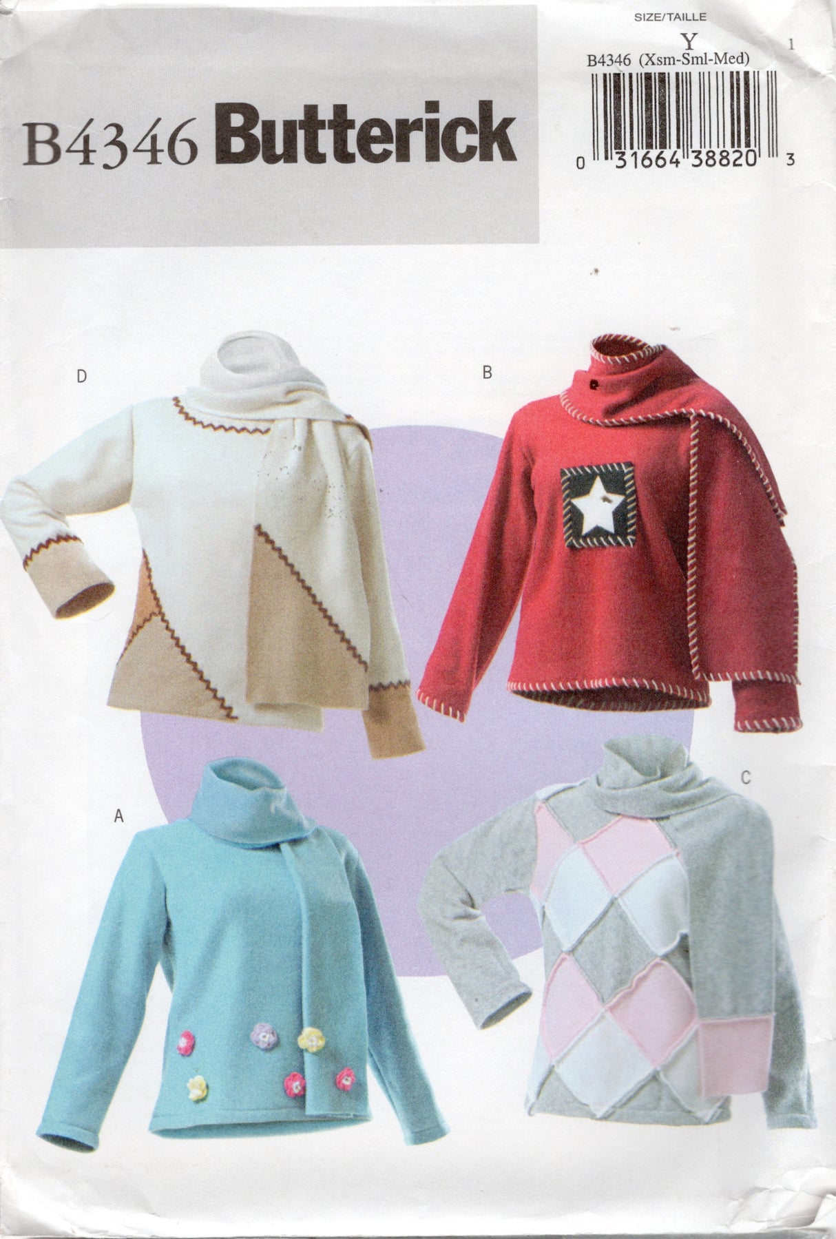 2000's Butterick Pullover Top and Scarf Pattern - Bust 29.5-36" - No. 4346