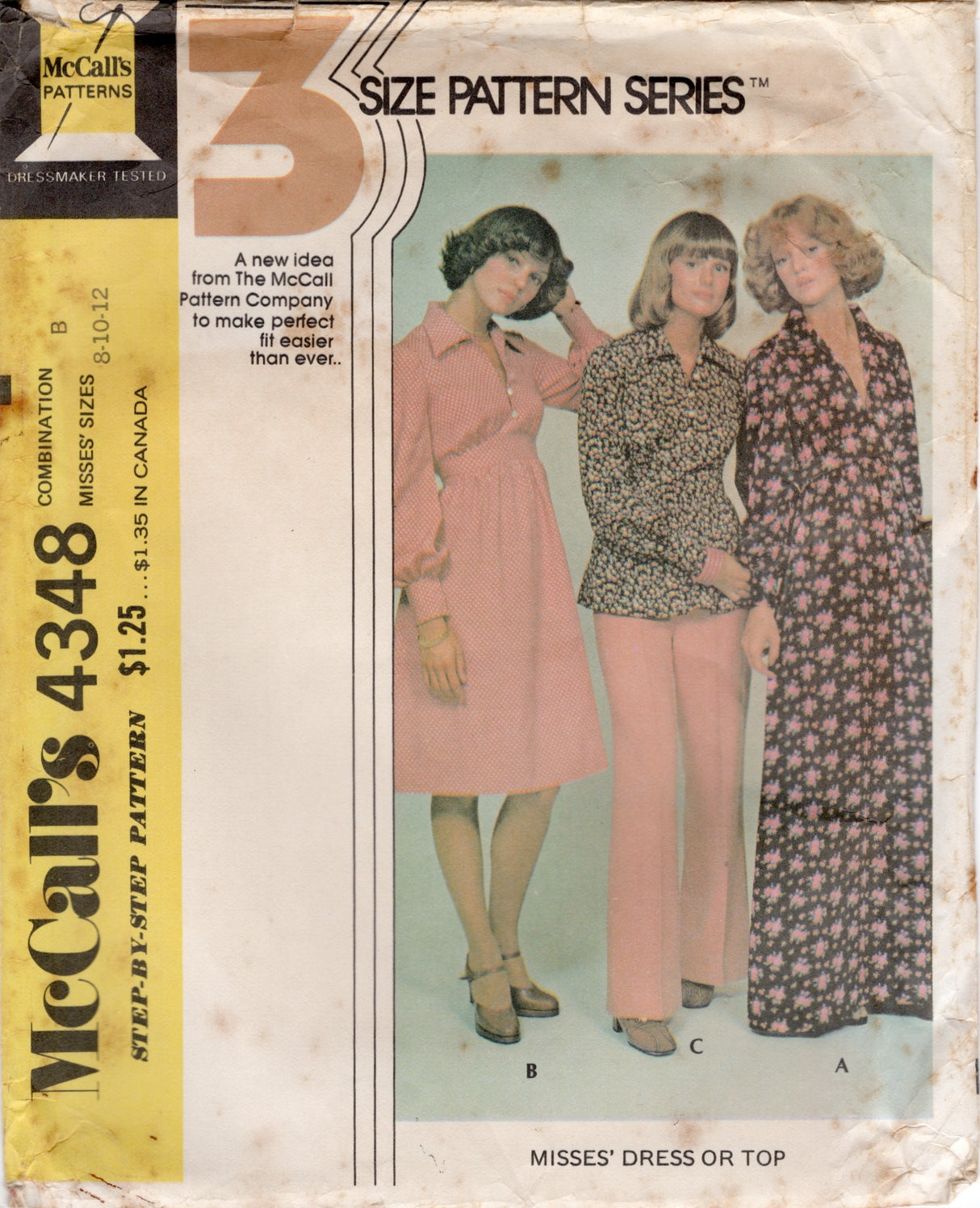 1970's McCall's Shirtwaist Dress or Top Pattern - Bust 31.5-34" - No. 4348