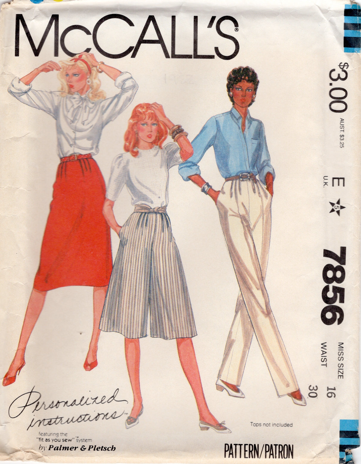 1980's McCall's Pants, Skirt and Culottes - Waist 30" - No. 7856