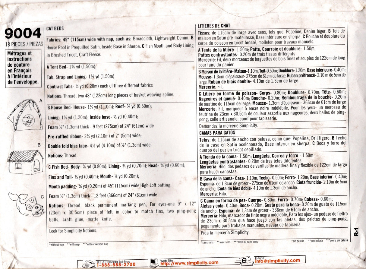 1990's Simplicity Small Pet House and Bed pattern -  No. 9004