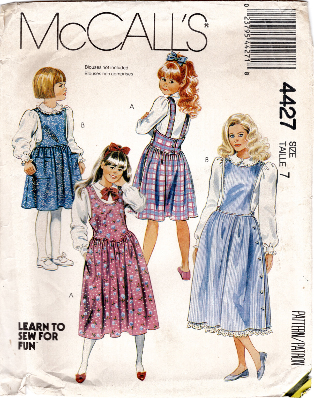 1980's McCall's Child's Jumper Dress Pattern in Two Styles - Chest 26" - No. 4427