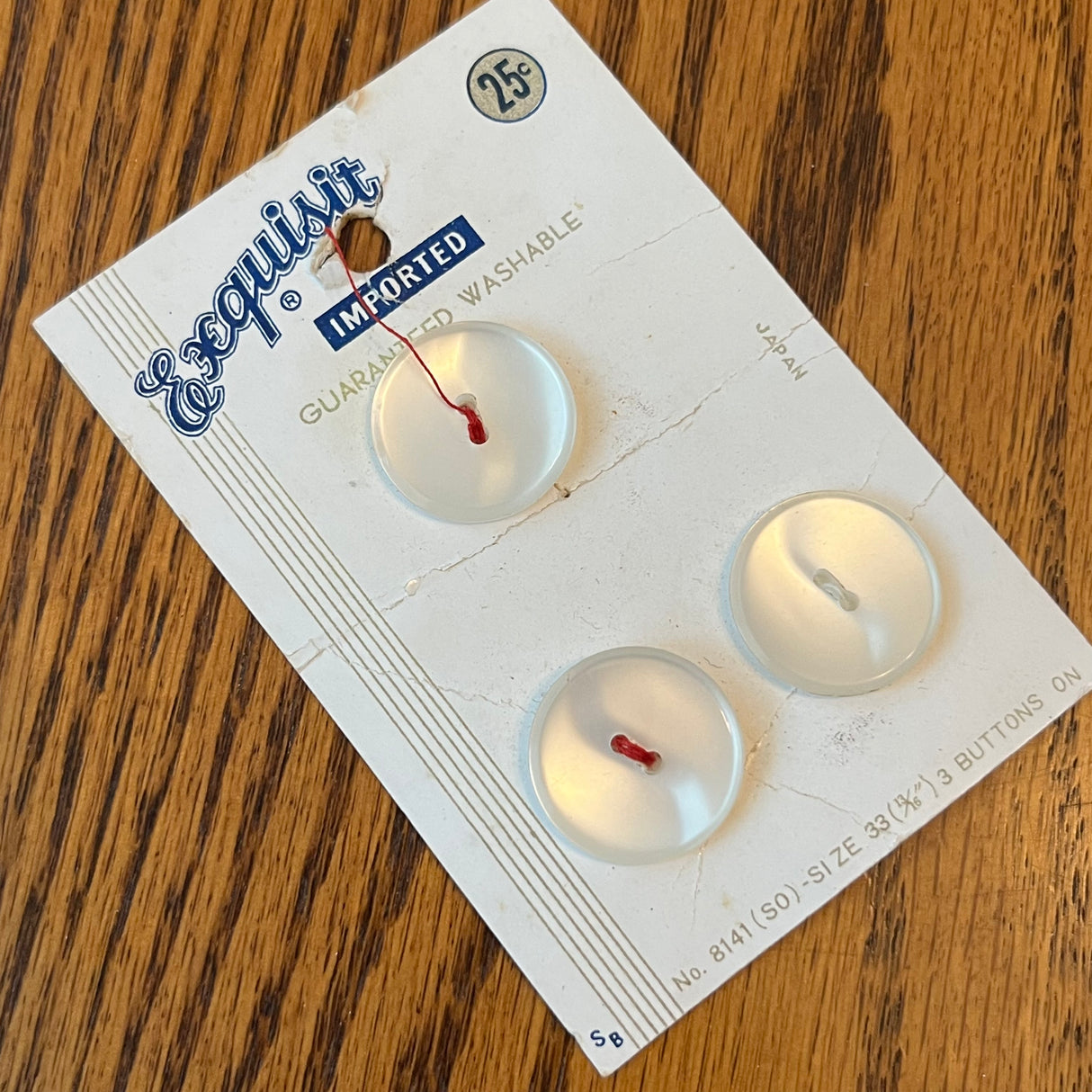 1970’s Exquisit Plastic Buttons - White - Set of 3 - 13/16” - on card