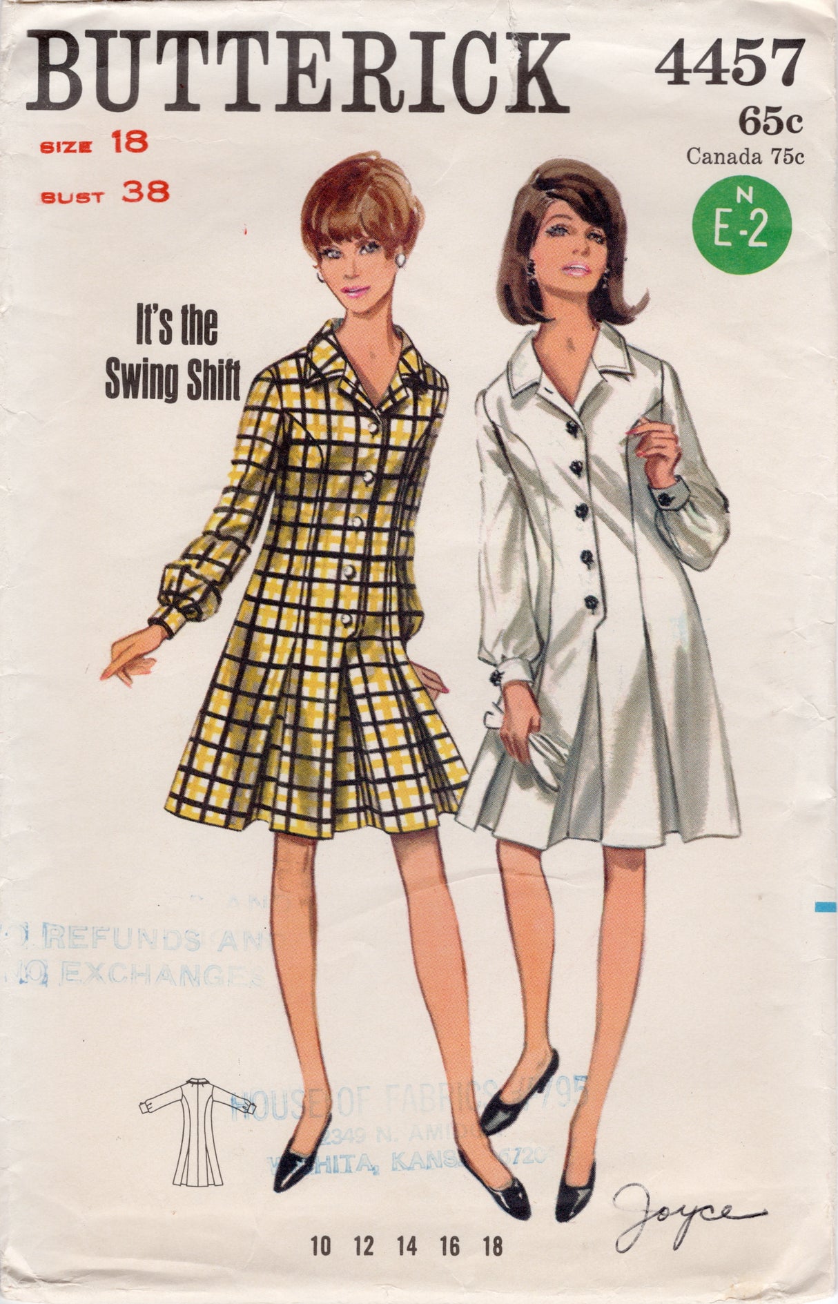 1960’s Butterick Prince Seam Button Front Dress Pattern - Bust 38" - No. 4457