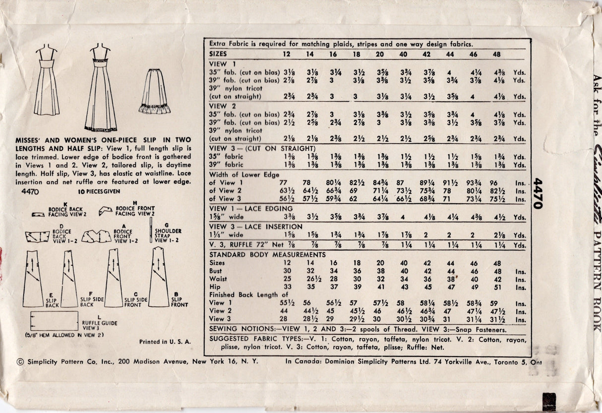 1950’s Simplicity Full or Half Slip - Bust 34” - No. 4470