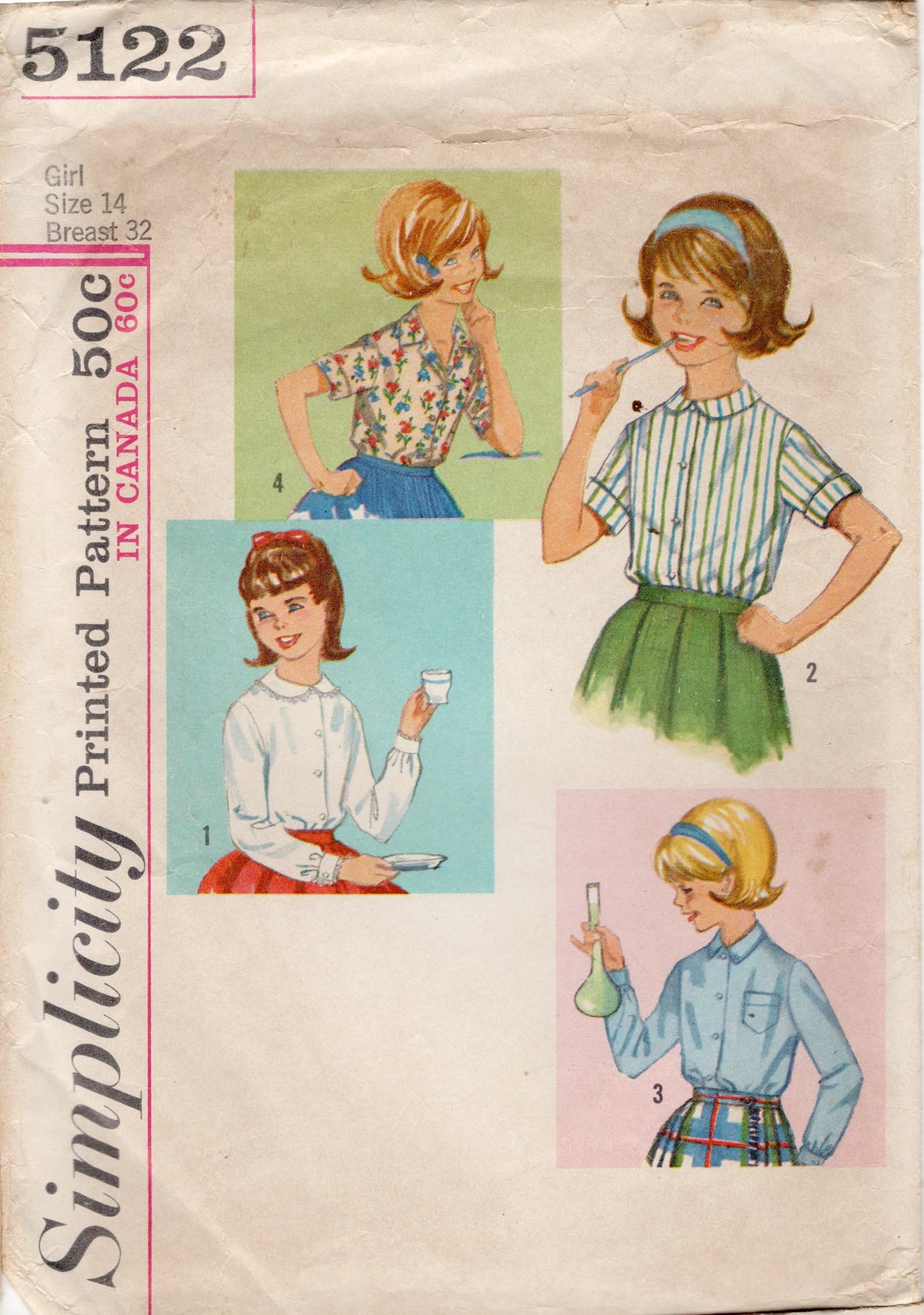 1960's Simplicity Child's Button Up Blouse Pattern - Chest 32" - No. 5122
