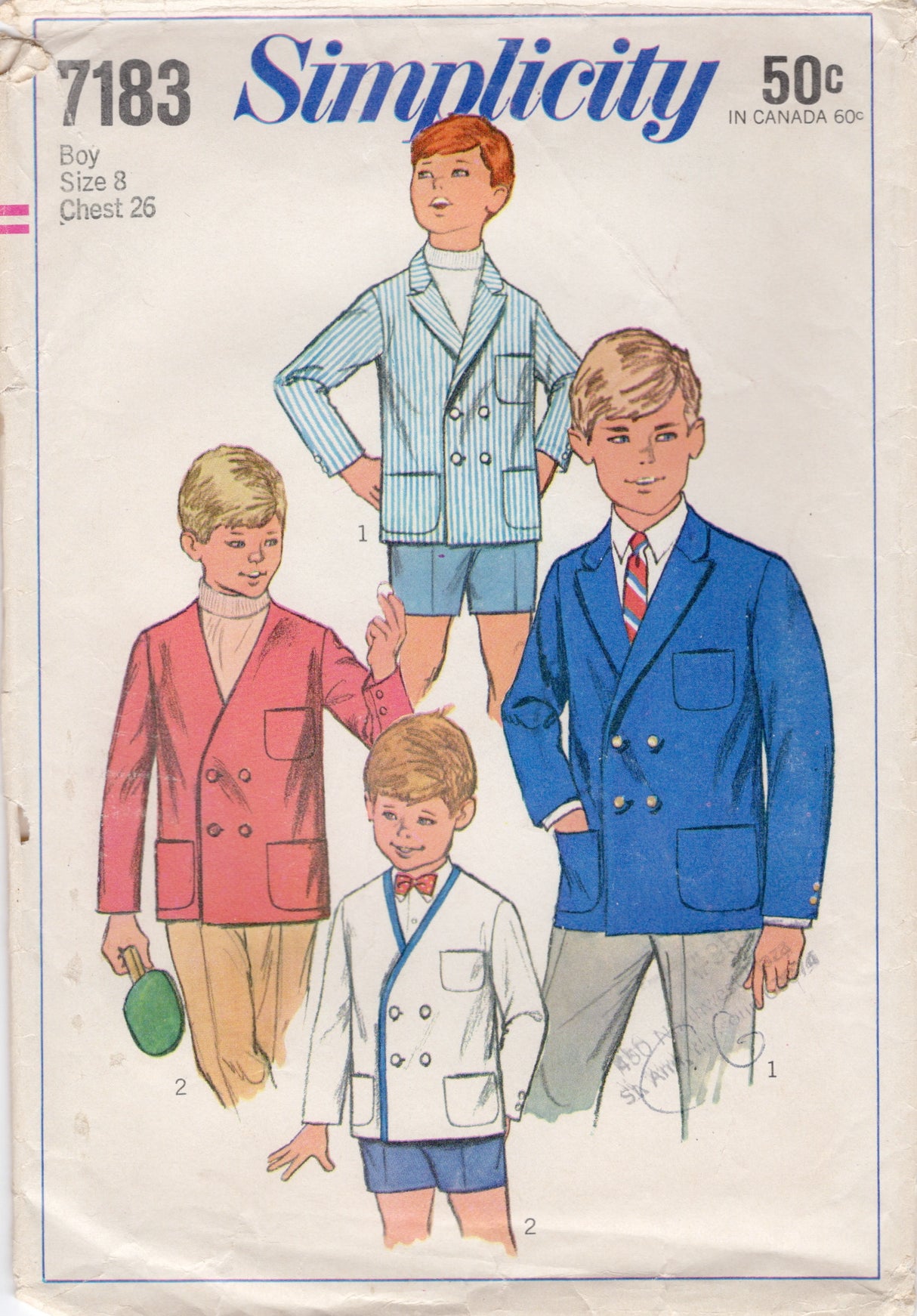 1960's Simplicity Child's Double Breasted Jacket pattern - Chest 26" - No. 7183