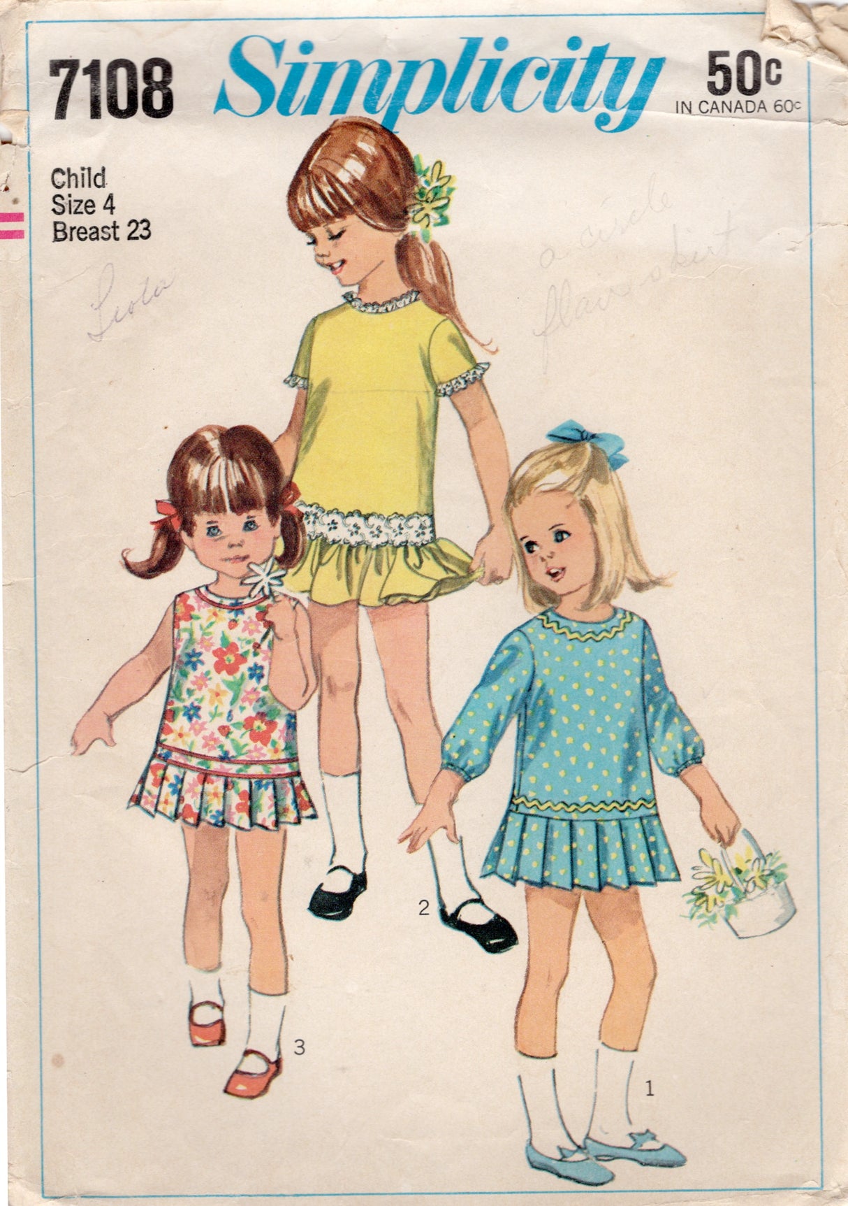 1960's Simplicity Child's Drop Waist Dress - Chest 23" - No. 7108