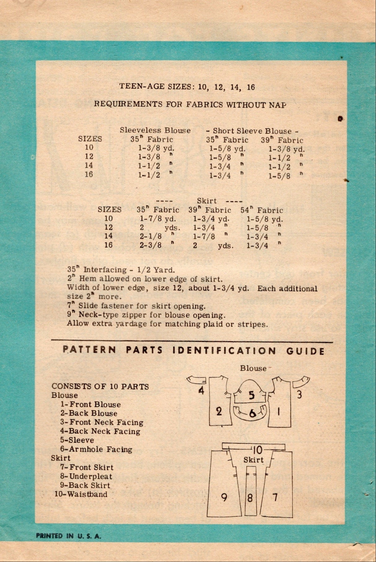 1960's Anne Adams Blouse and Skirt Pattern - Bust 34" - No. 4504