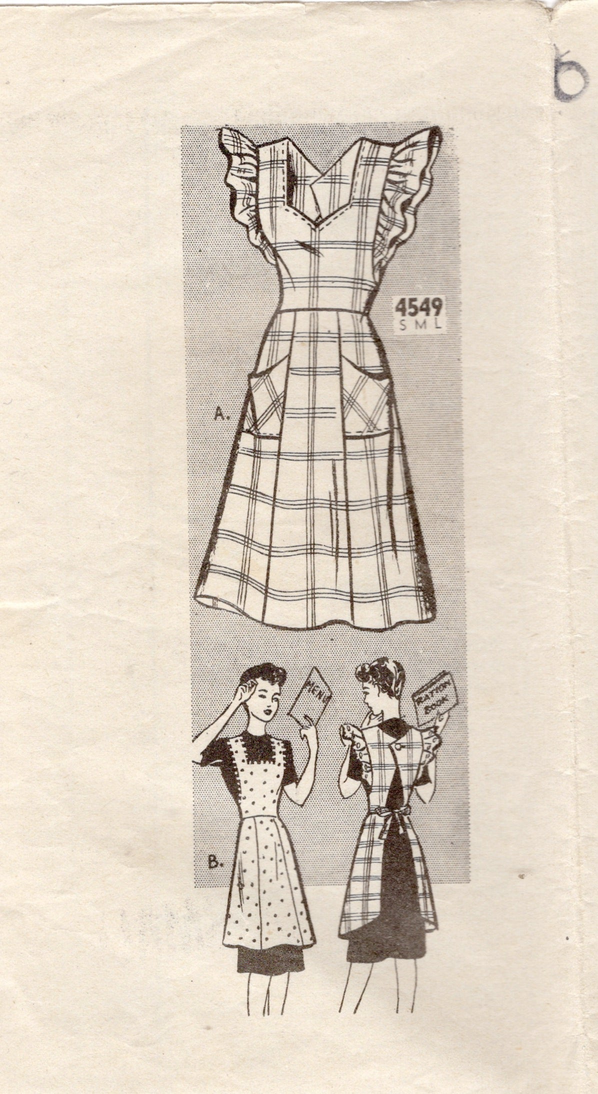 1940's Anne Adams Pinafore Apron Pattern - Bust 32-34" - No. 4549