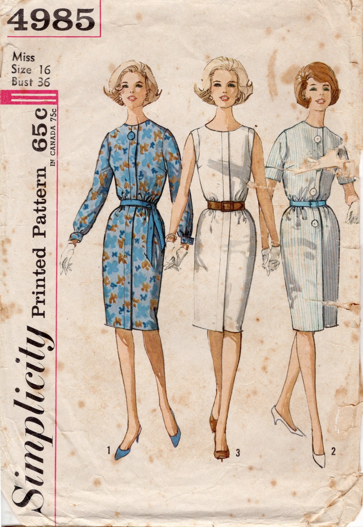 1960's Simplicity Sheath Dress Pattern - Bust 36" - No. 4965