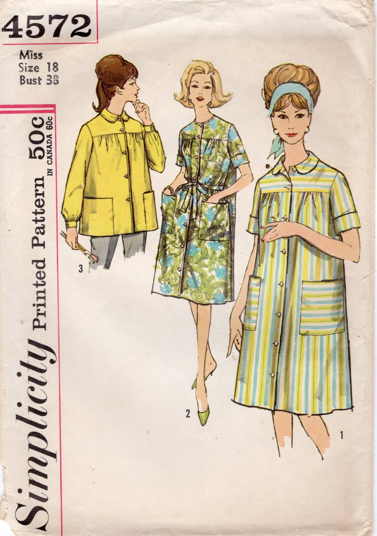1960's Simplicity Duster or Smock pattern - Bust 38" - No. 4572