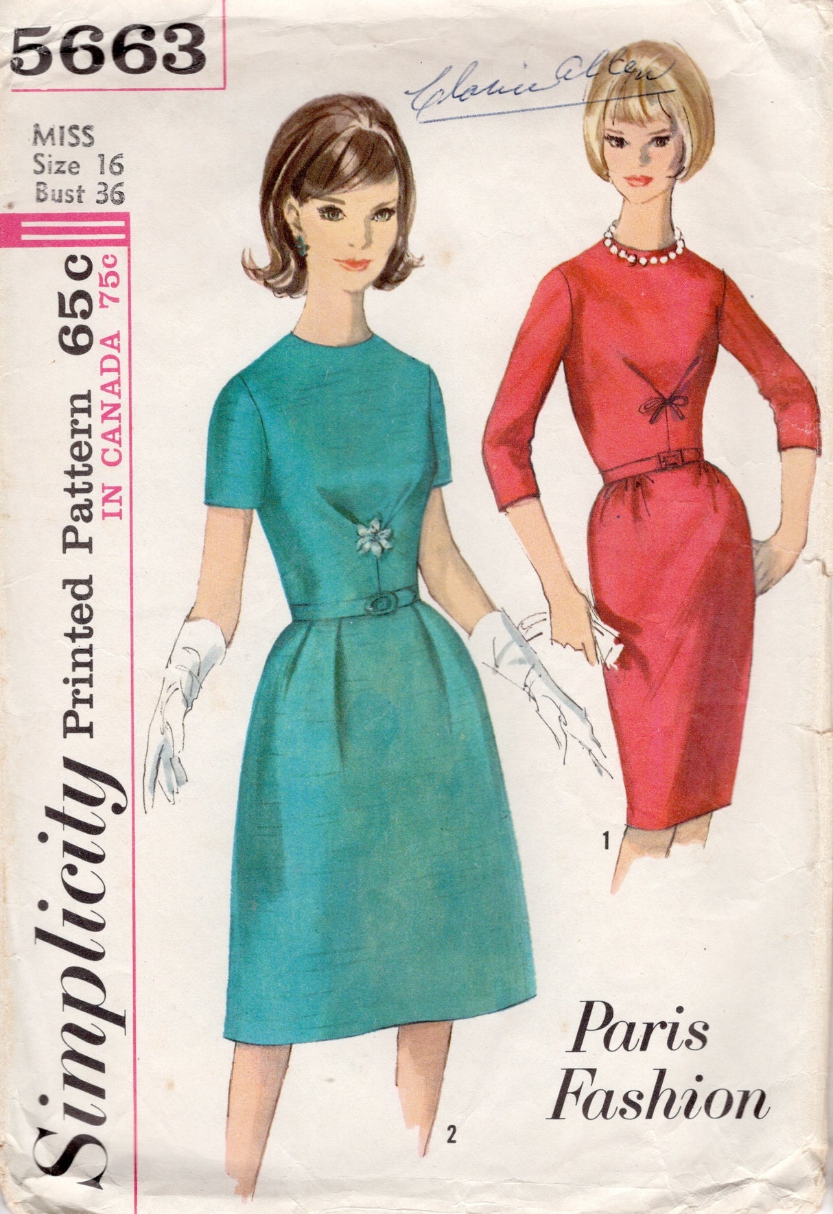 1960's Simplicity “Paris Fashion” Dress Pattern - Bust 36" - No. 5663