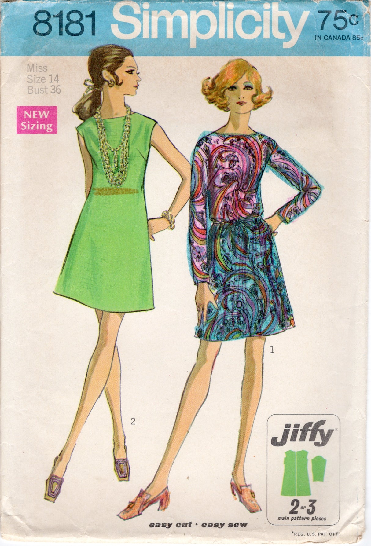 1960's Simplicity Jiffy Dress Pattern - Bust 36" - No. 8181