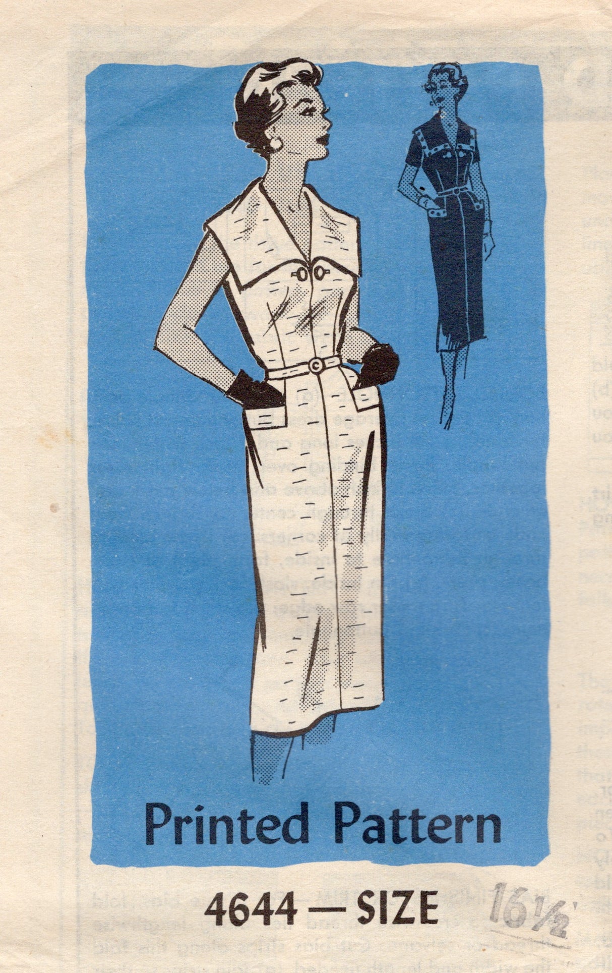 1950's Anne Adams Shift Dress Pattern with Large Yoke and Button Accent - Bust 37" - No. 4644