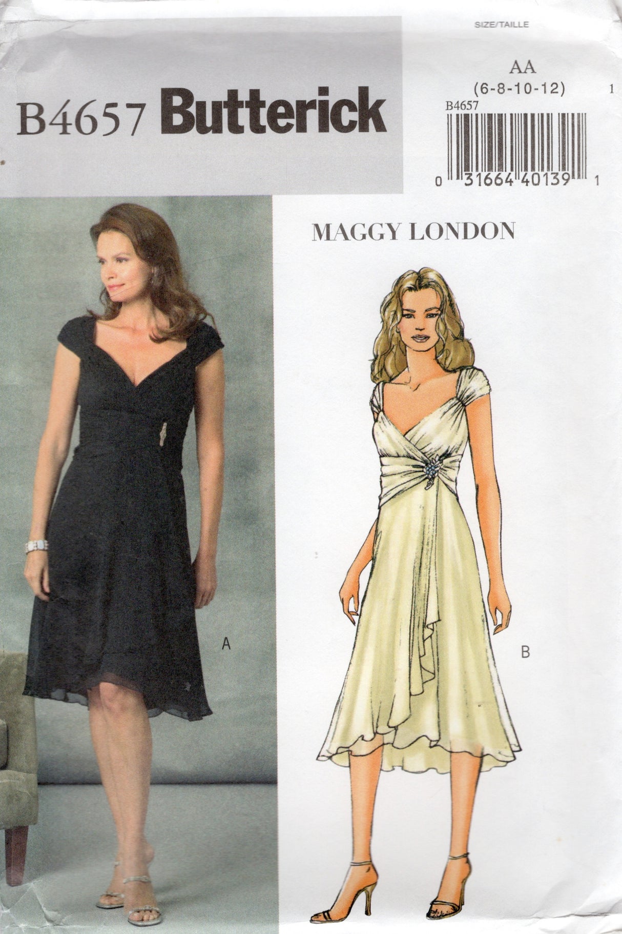 2000's Butterick Gathered Surplice Bodice Dress Pattern - Bust 30.5-34" - No. 4657