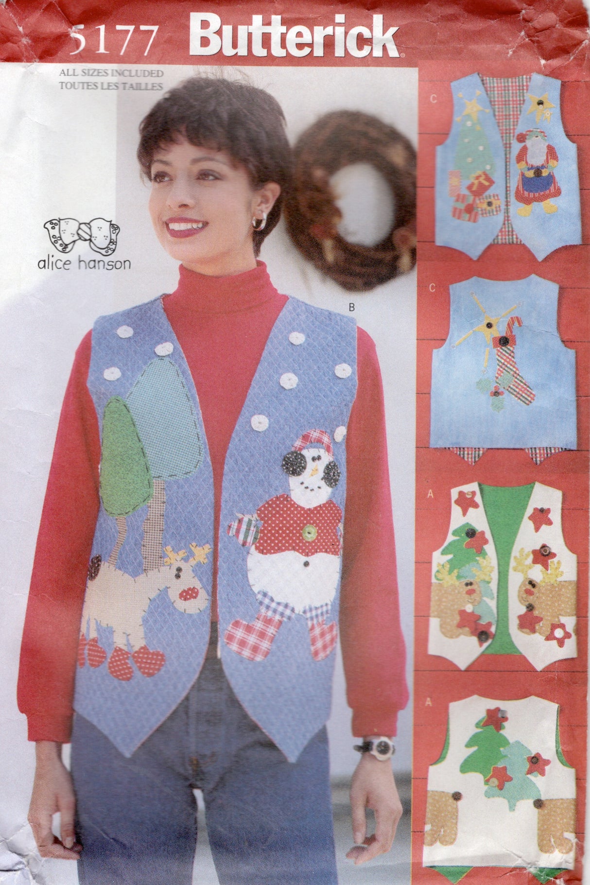 1990's Butterick Christmas Applique Vest Pattern - Bust 31.5-44" - No. 5177