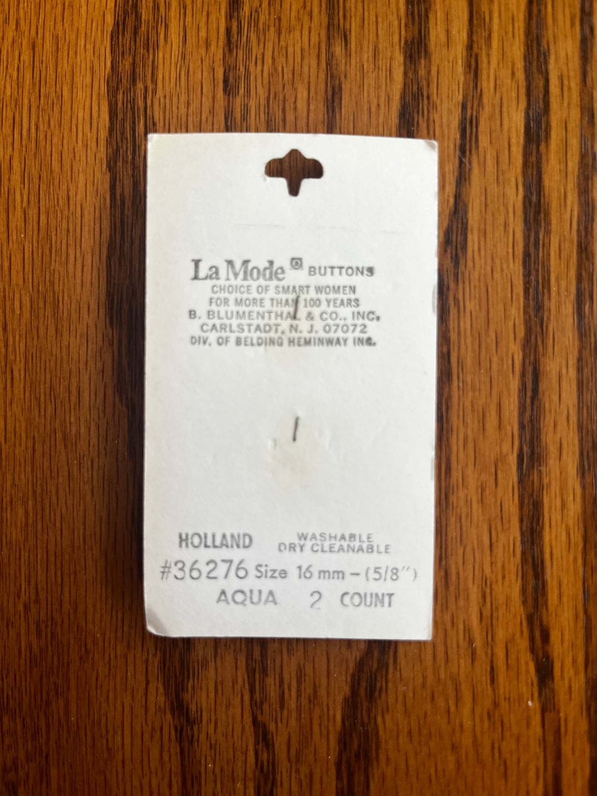 1980’s La Mode Blue Square Plastic Button - Set of 2 - 5/8” - on card