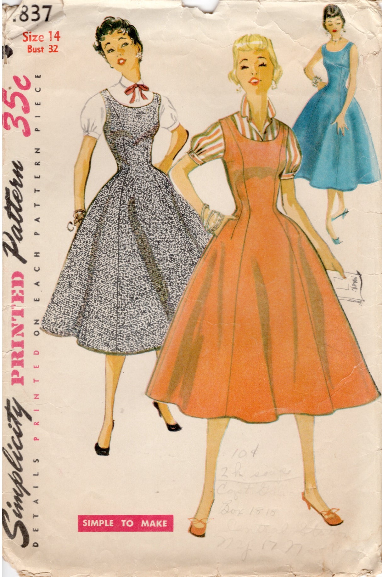 1950's Simplicity Princess Line Jumper Dress and Blouse Pattern - Bust 32" - No. 4837
